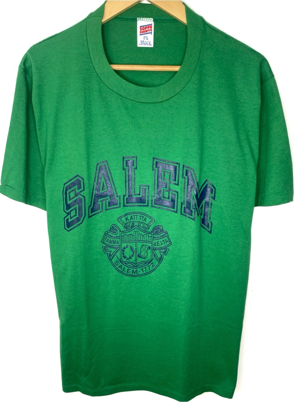 Vintage 80s Salem Academy School Green Single Stitch T Shirt Made In USA Size XL